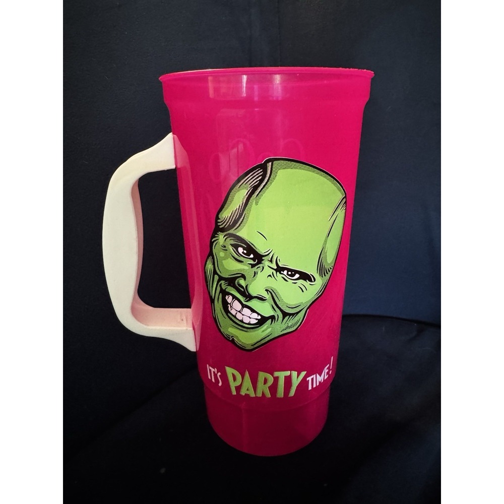 The Mask It's Party Time Pink Plastic Handled Cup Coco Bongo Mexico Vintage - Picture 1 of 7